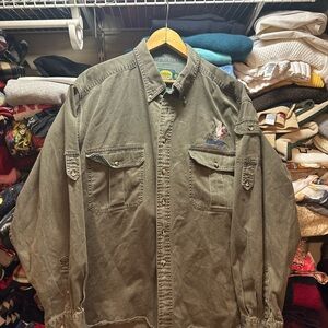 Cabela’s Embroidered Duck Nature Brown Button Down Shirt Size XL